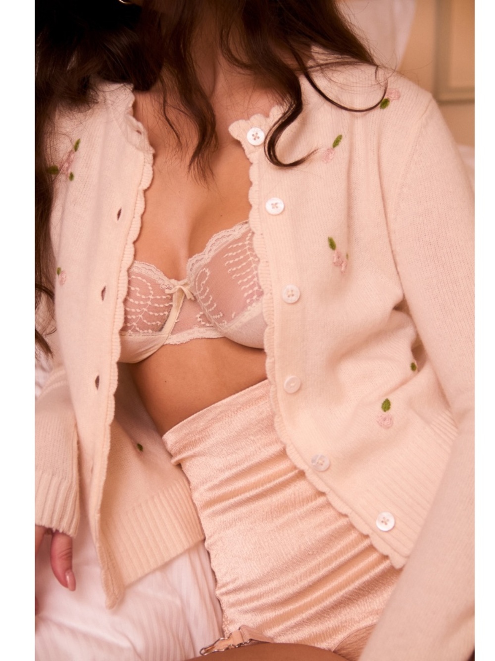 NEW House of CB Anjou 100% Wool Rose Embroidered Cardigan Small - Picture 9 of 17